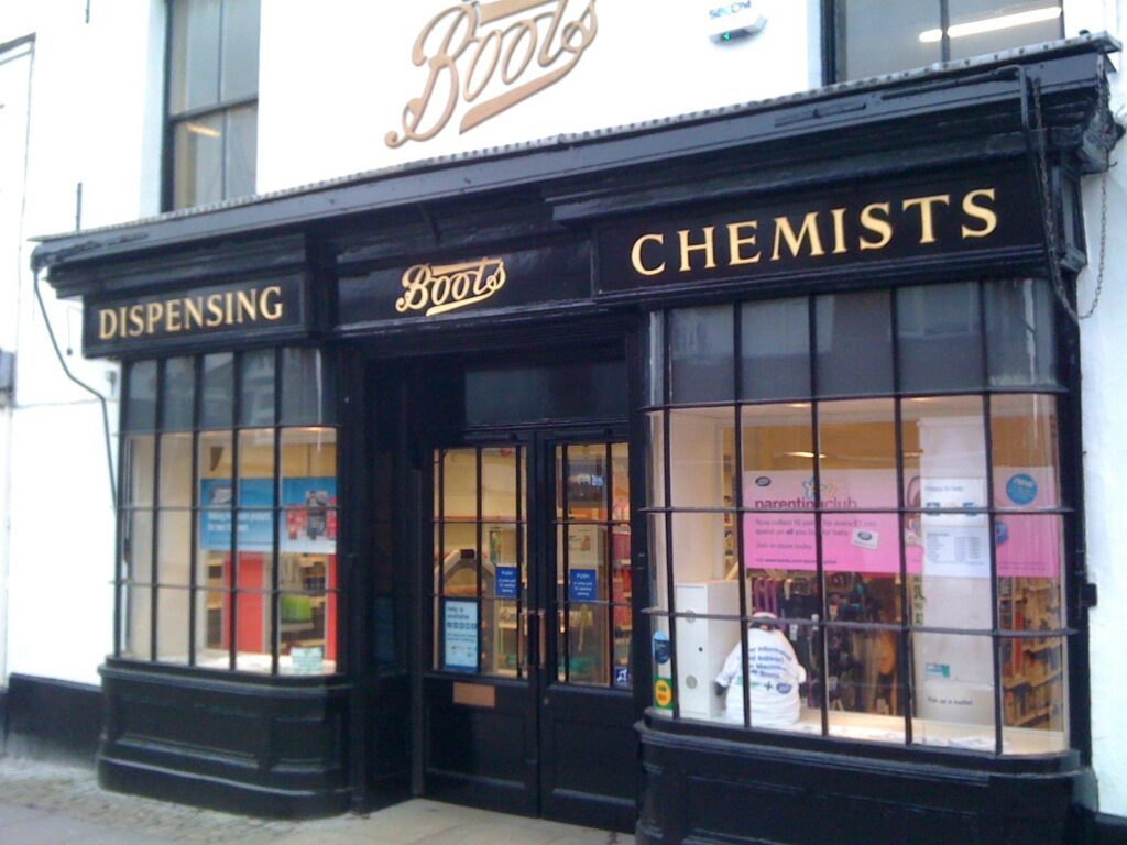 The exterior of Boots chemist on North Street in Midhurst, as painted by Osborne Signs Ltd.