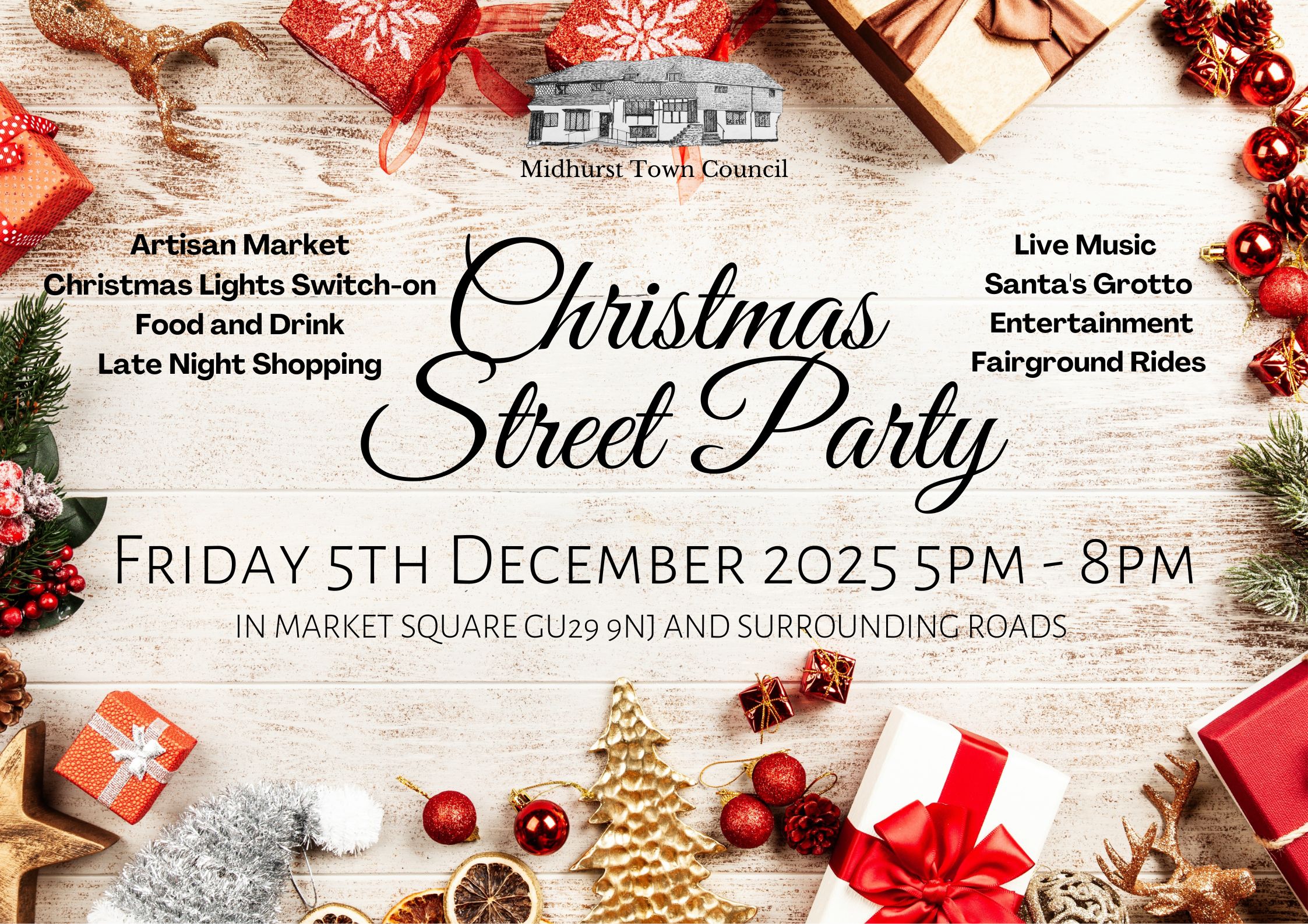 Midhurst Town Council Christmas Street Party 2025 advert.