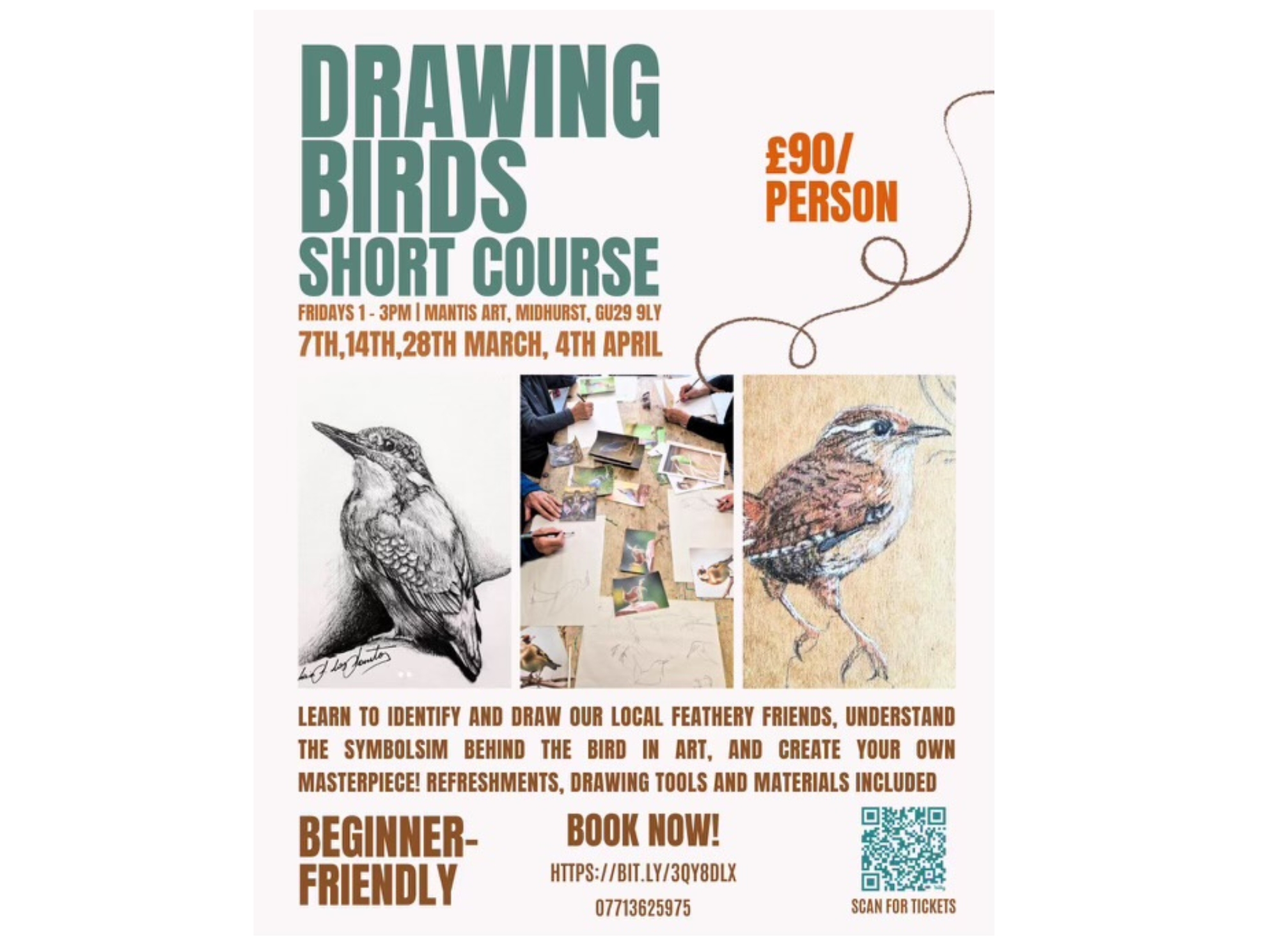 Mantis Art Midhurst Drawing Birds Short Course 2025 at Mantis Art, Midhurst.